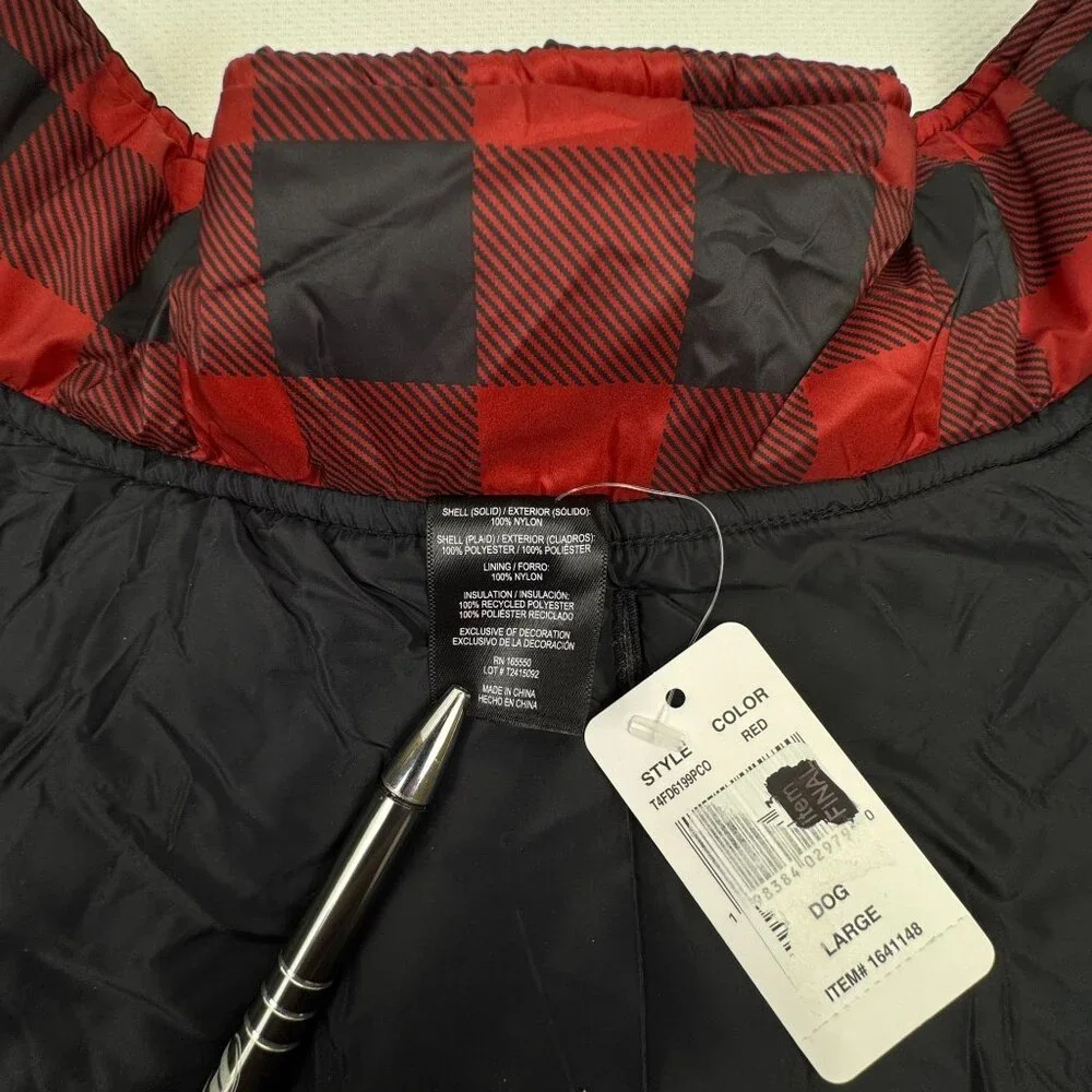 32 Degrees Heat Red Black Plaid Dog Jacket Large Puffer Vest Adjustable NEW